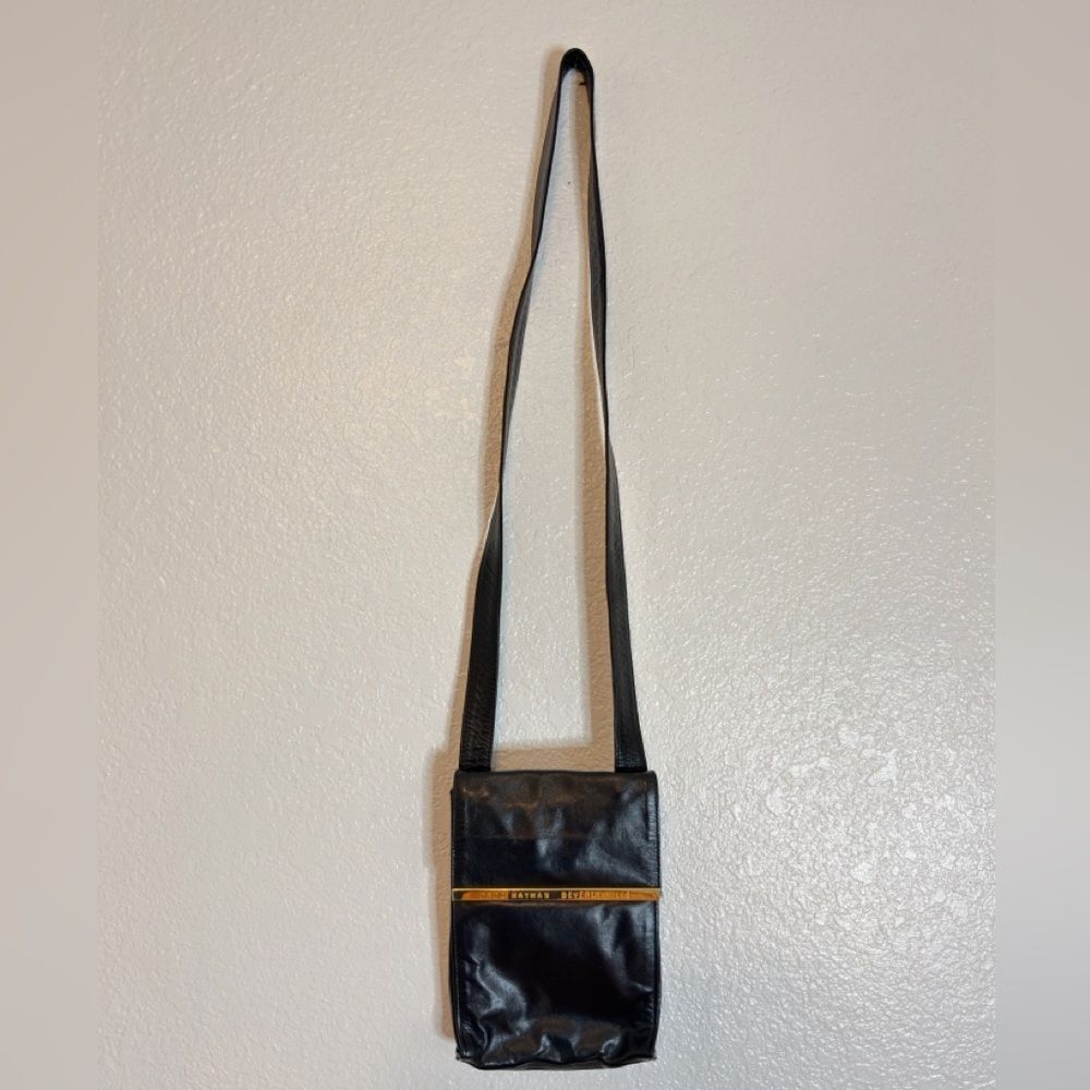 Vintage Fred Hayman  Black Leather Crossbody Bag